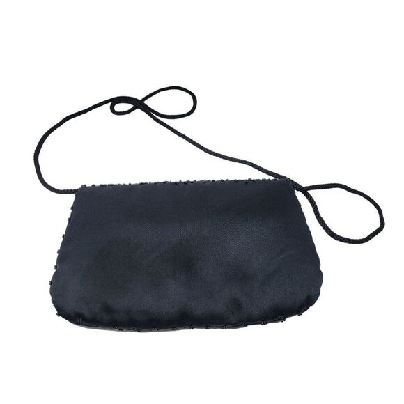 Vtg Formal Black Satin Beaded Evening Bag Peacock Beaded Embroidery Crossbody - Picture 3 of 6
